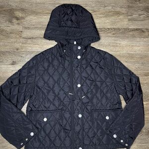 Burberry Cropped Quilted Nylon Hooded Zip up Jacket Women’s Black Size Medium